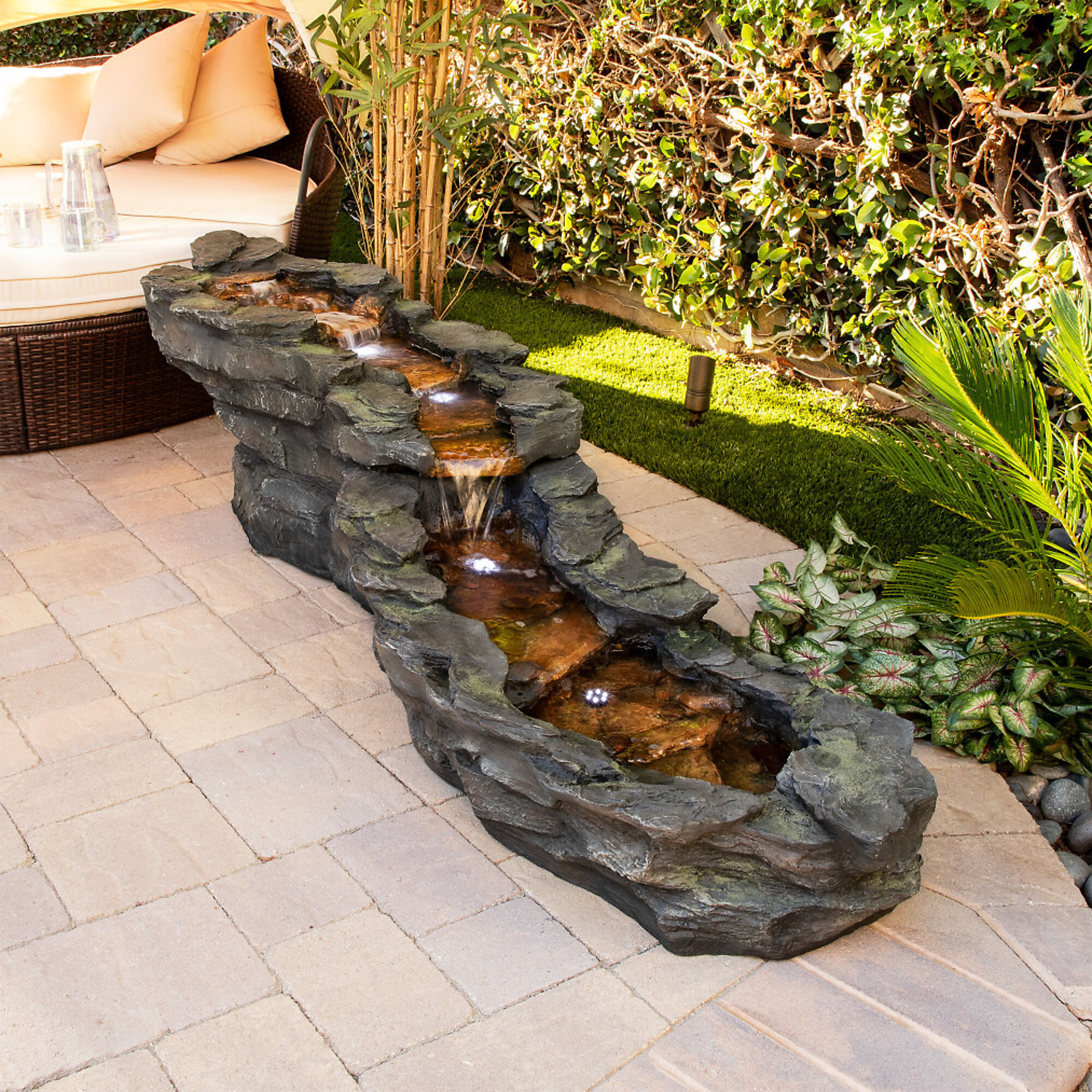 Alpine Corporation, Tiered Rocky River Fountain with White LED Lights, Volts 120, Power Cord Length 6 ft, Model# TZL240